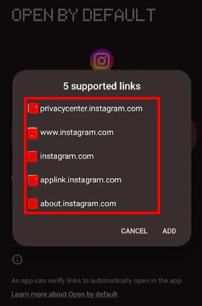 Instagram app supported links