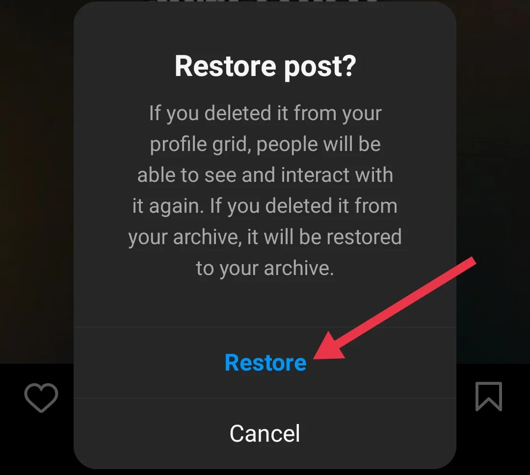Instagram Restore button
