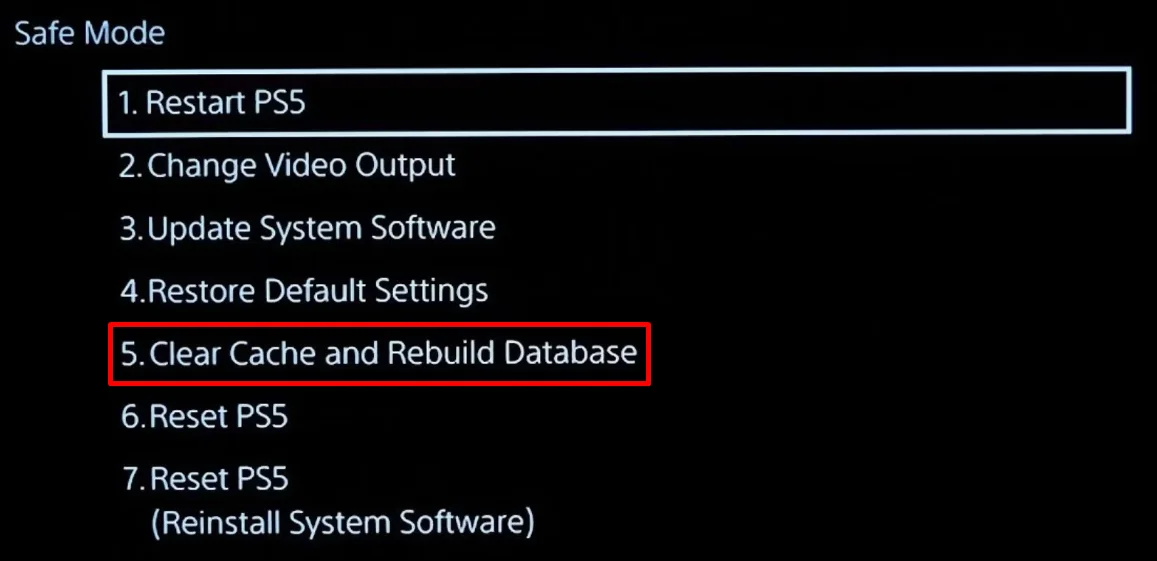 PS5 Clear Cache and Rebuild Database
