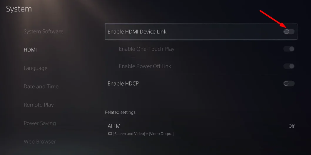 PS5 HDMI Link Option