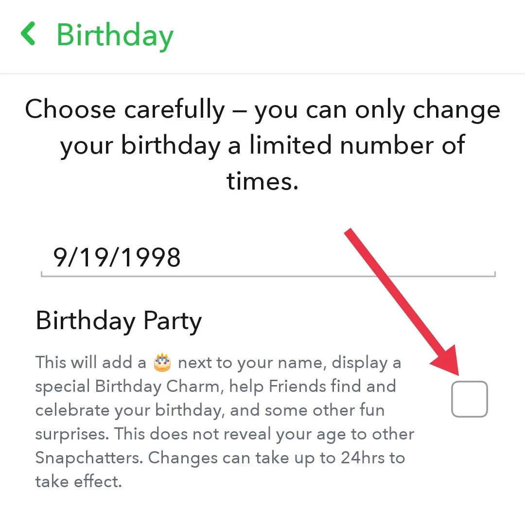 Snapchat birthday party option