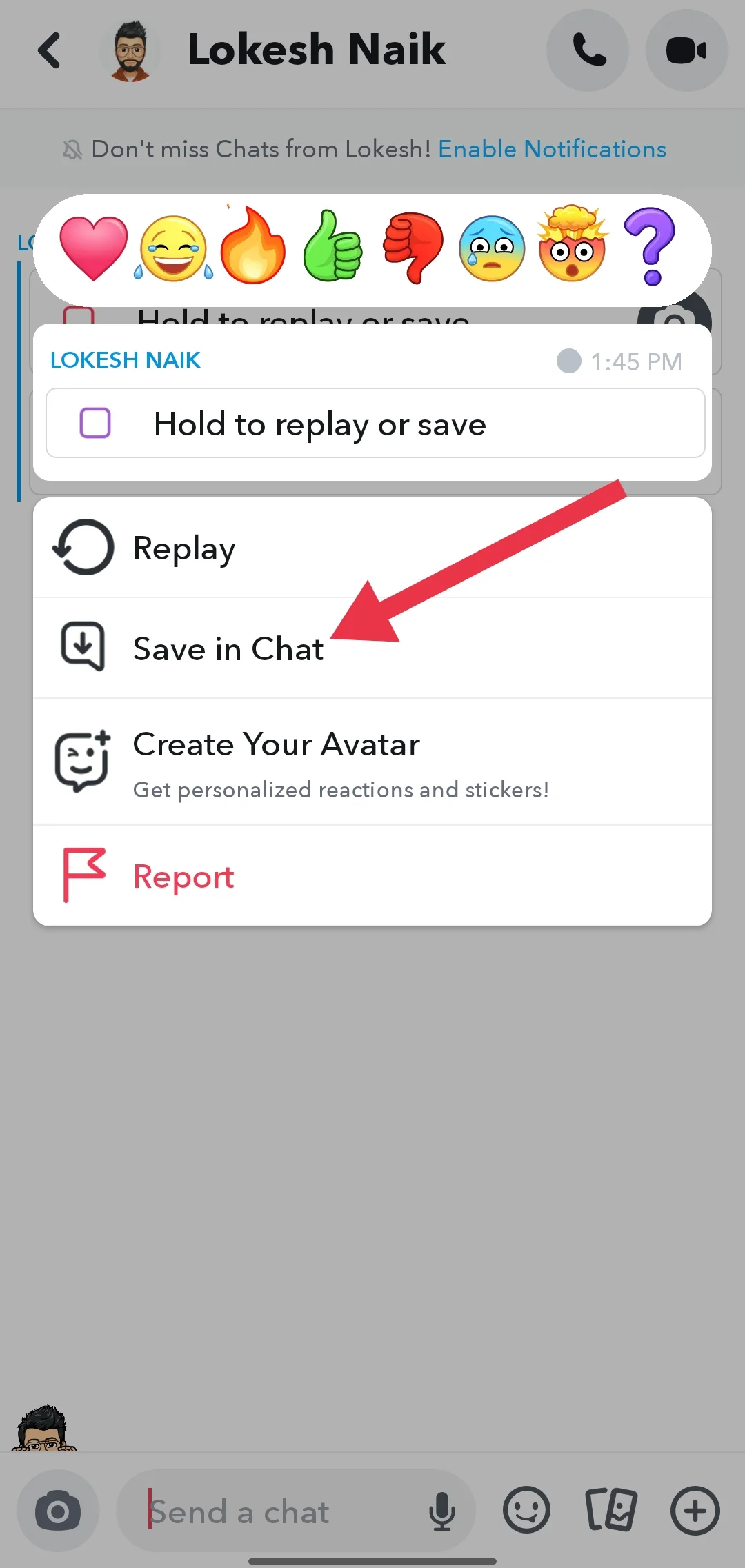 Save in Chat Snapchat