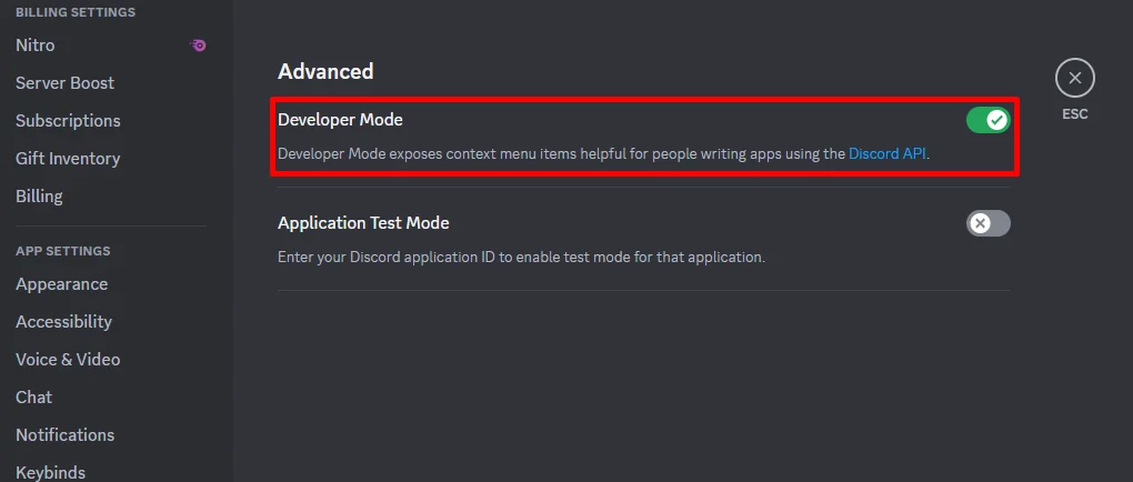 Discord web Developer Mode Enable