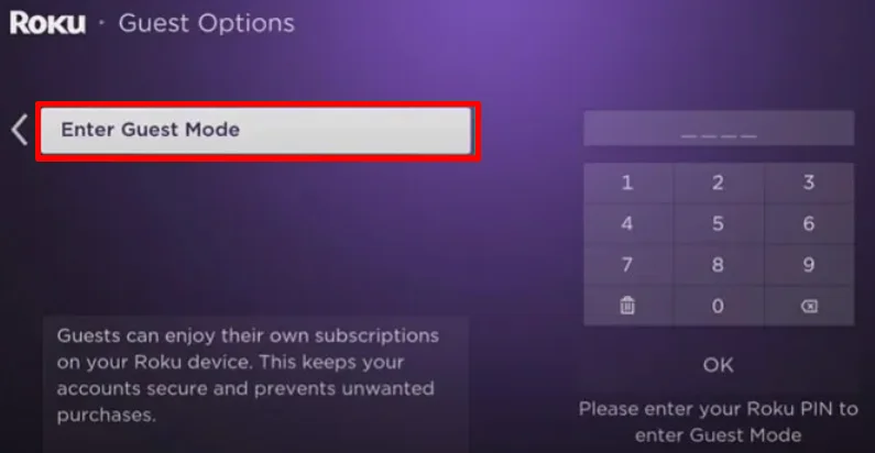 Enter Guest Mode Roku