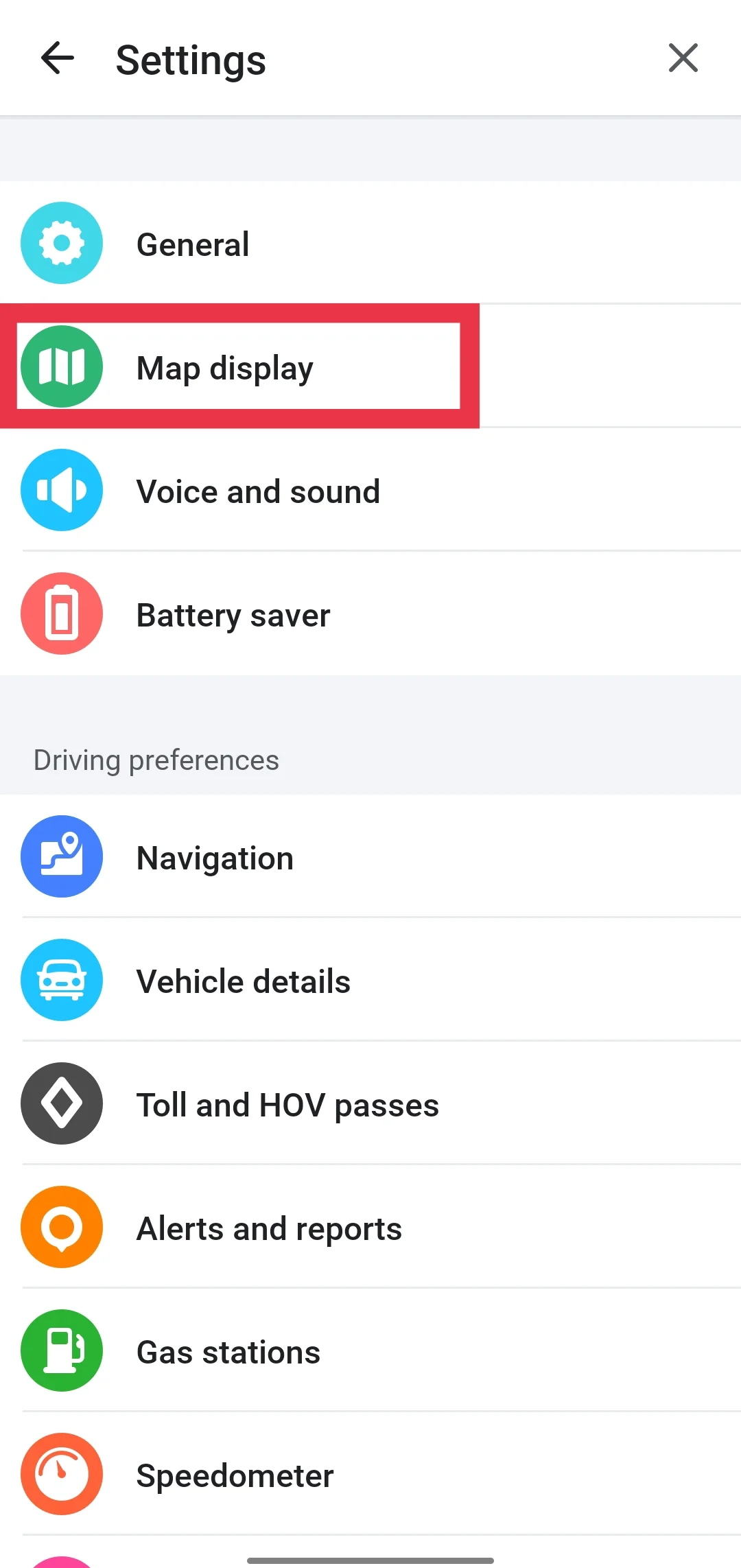 Map display on Waze app