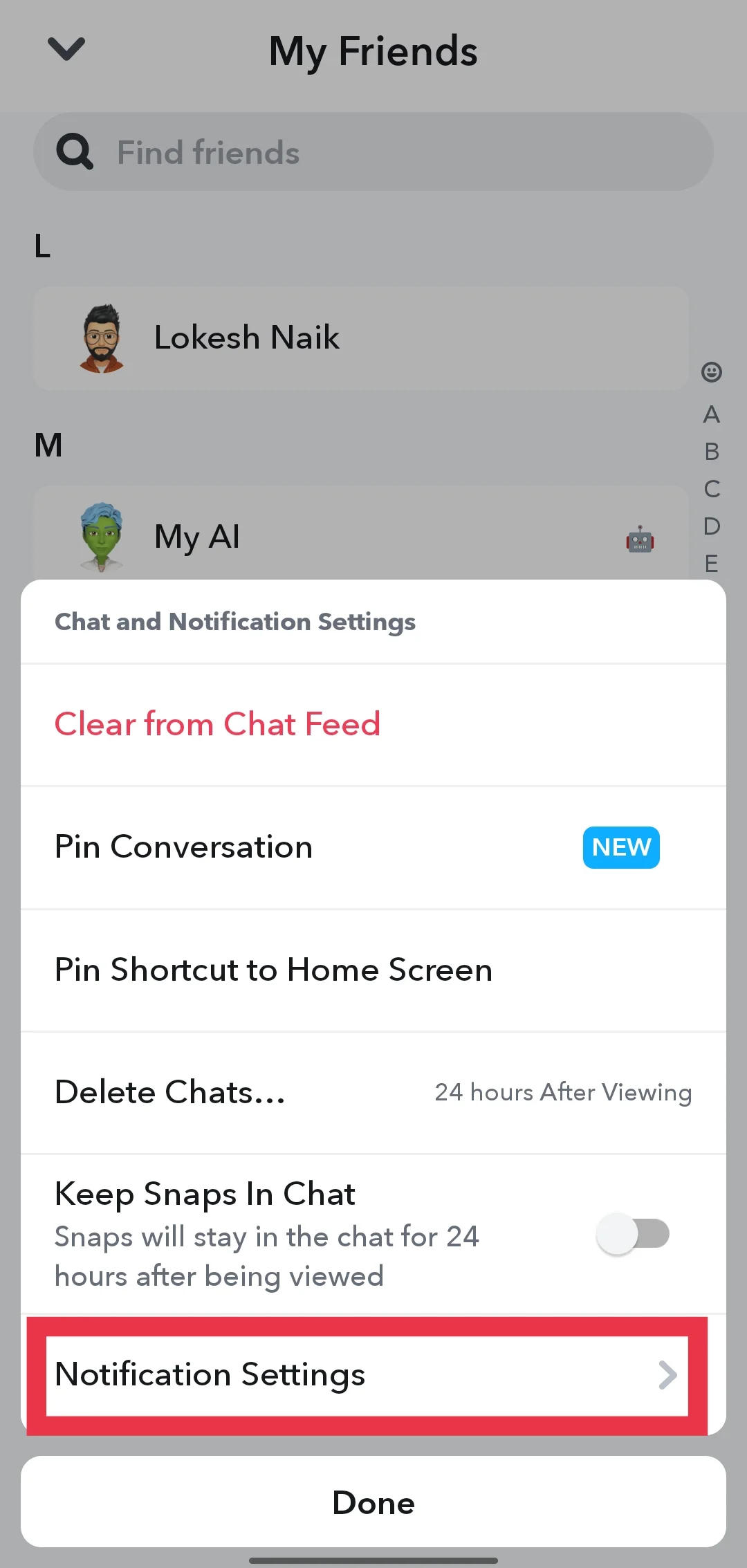 Notifications Options Snapchat