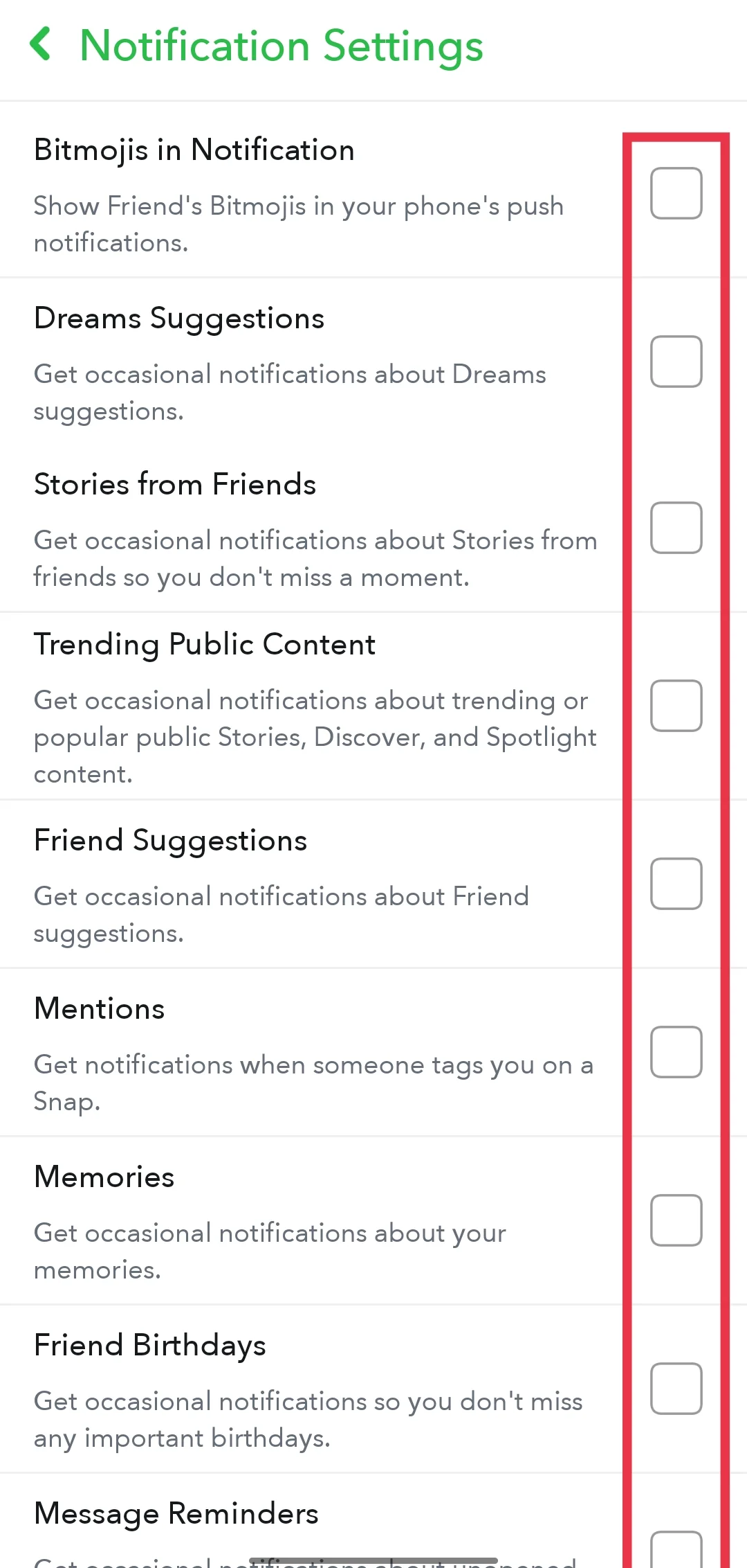 Snapchat Notifications Settings