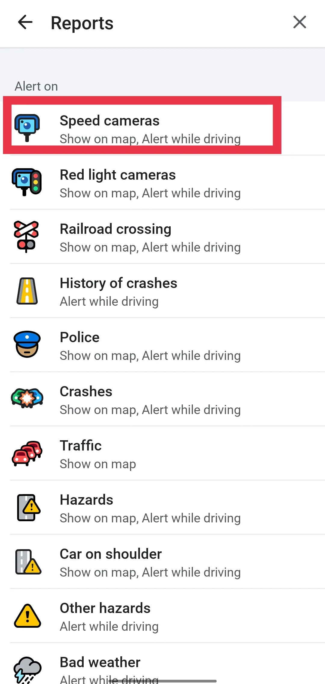 Speed cameras on Waze app