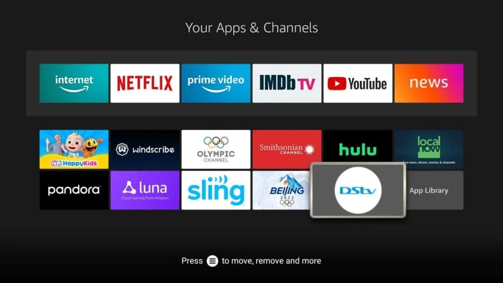 Firestick apps and channels section