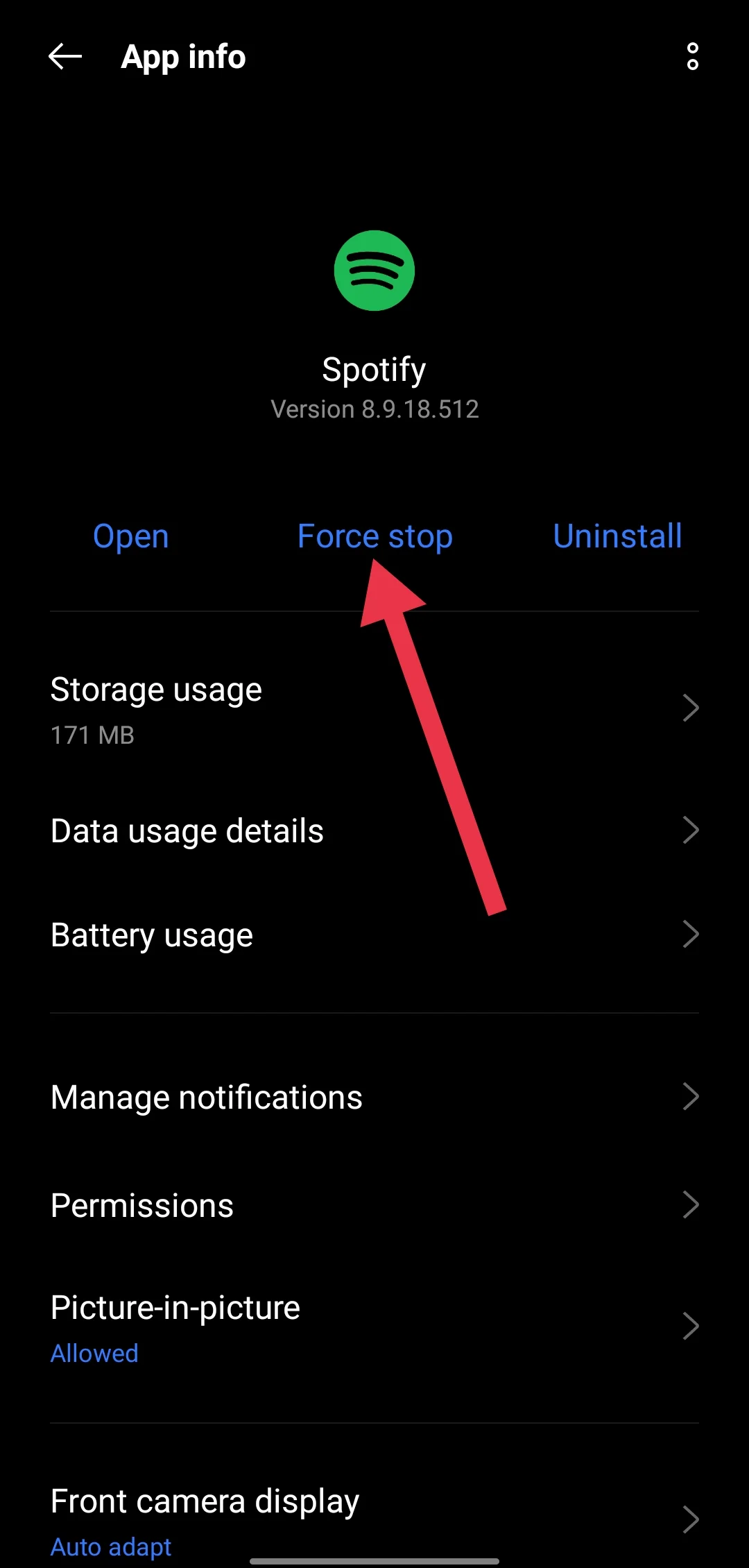 Force stop Spotify app