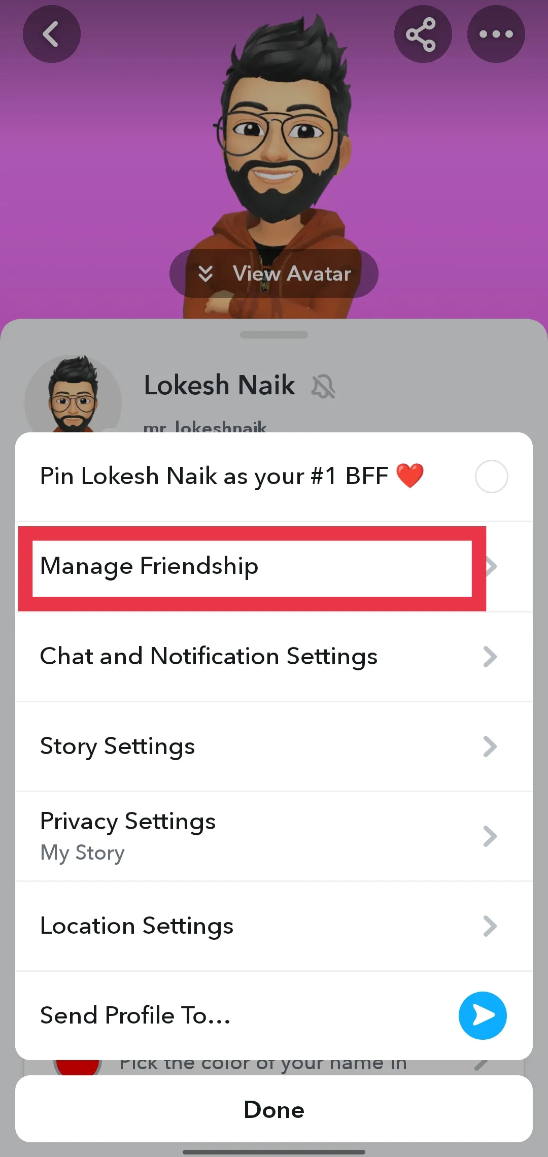 Snapchat chat manage friendship