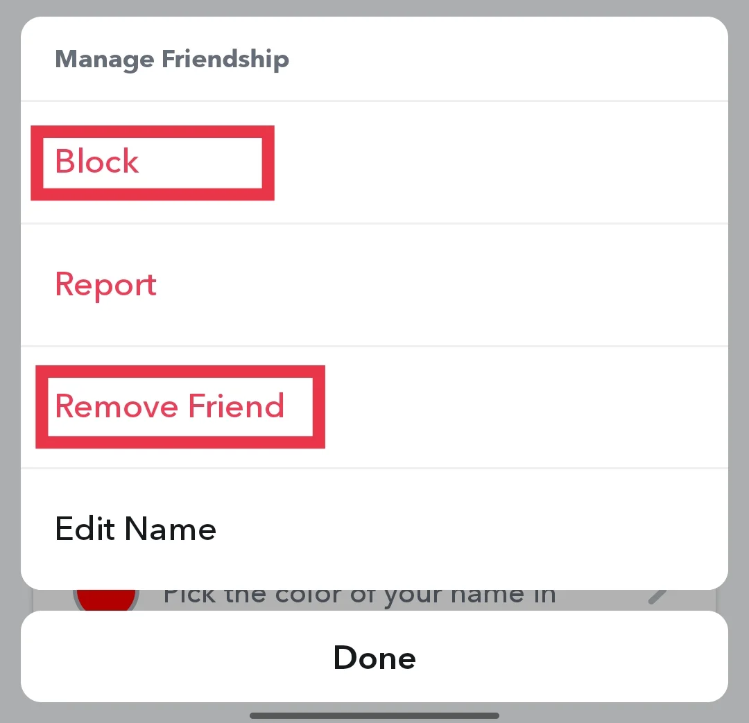 Snapchat remove friend or block