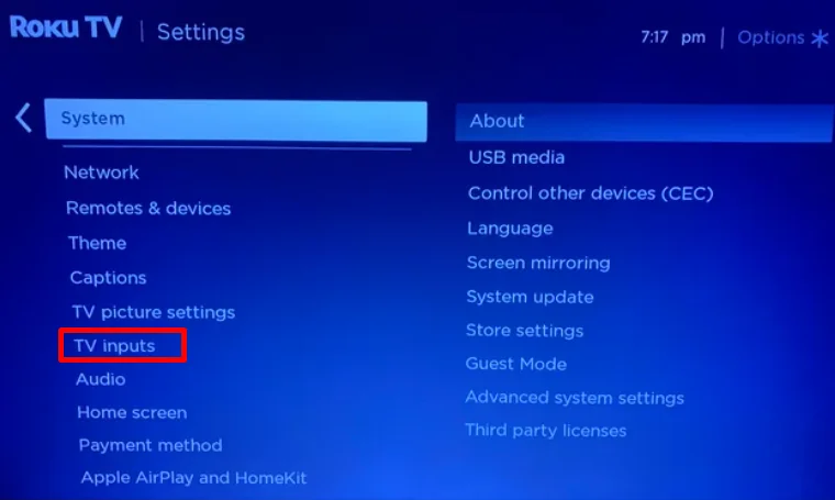 TV inputs on Roku TV