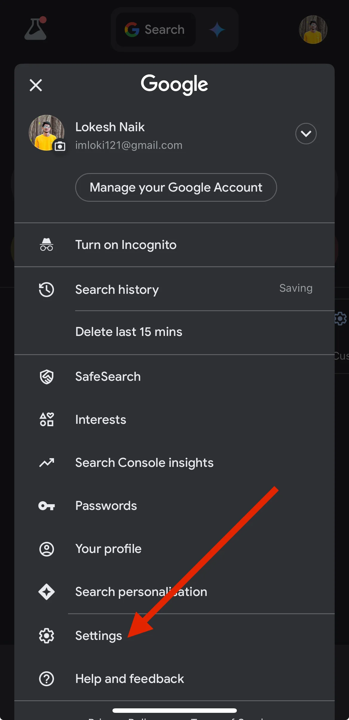 Google app settings