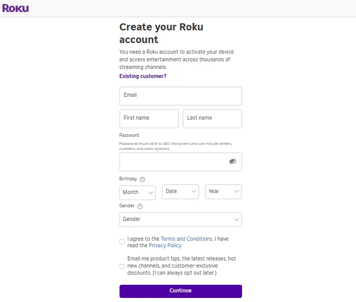 Make a Roku account without credit card