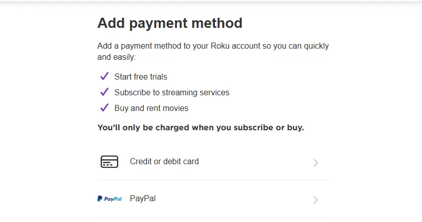 Payment Methods on Roku