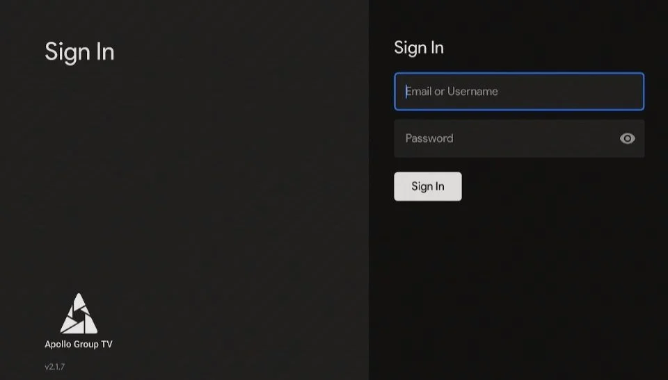 Sign in to Apollo Group TV app