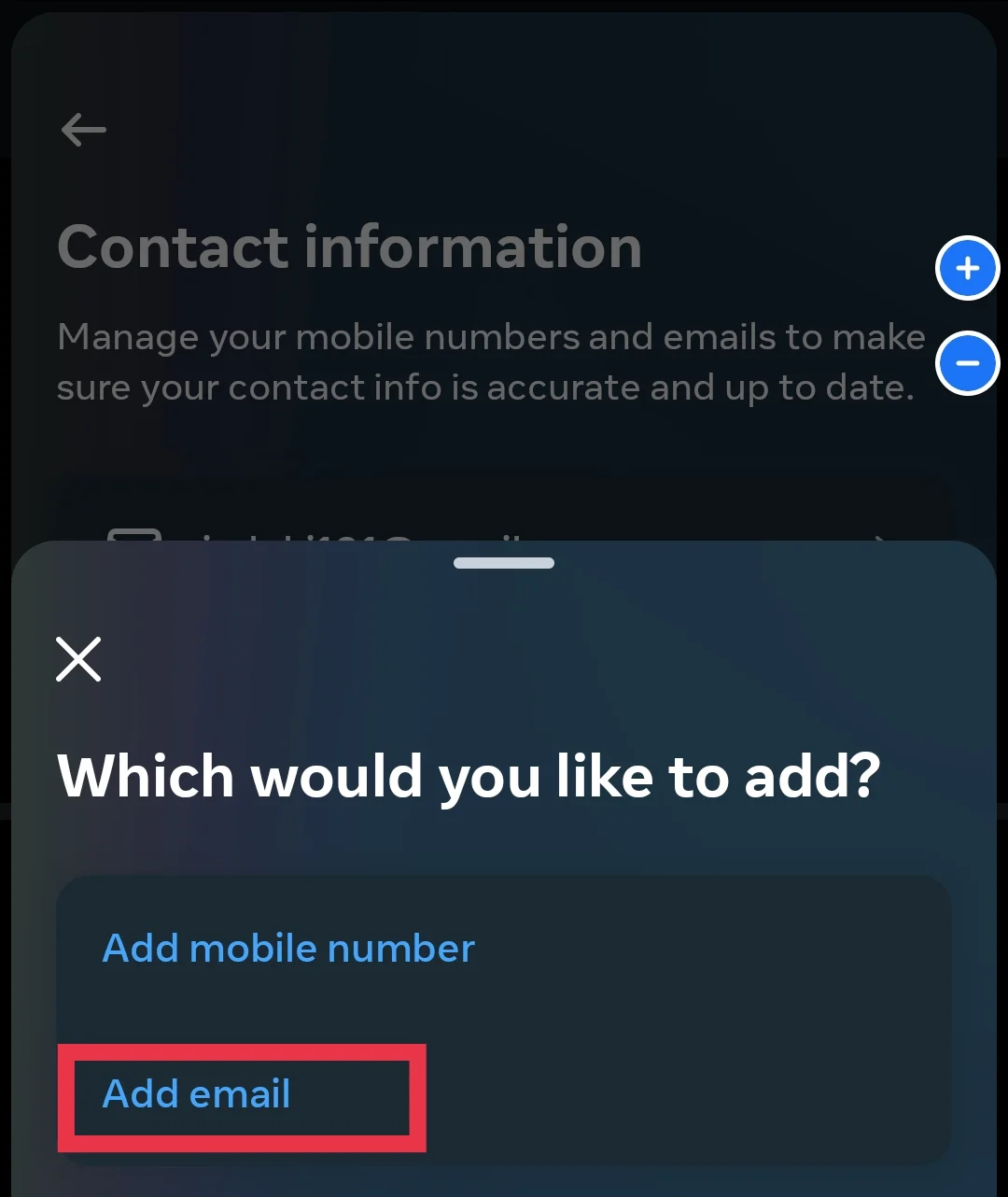 Add email on Instagram app