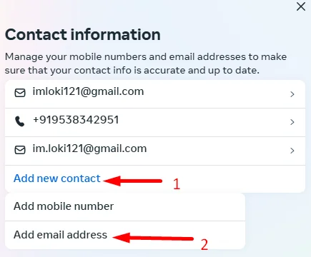 Add new email address on Instagram web