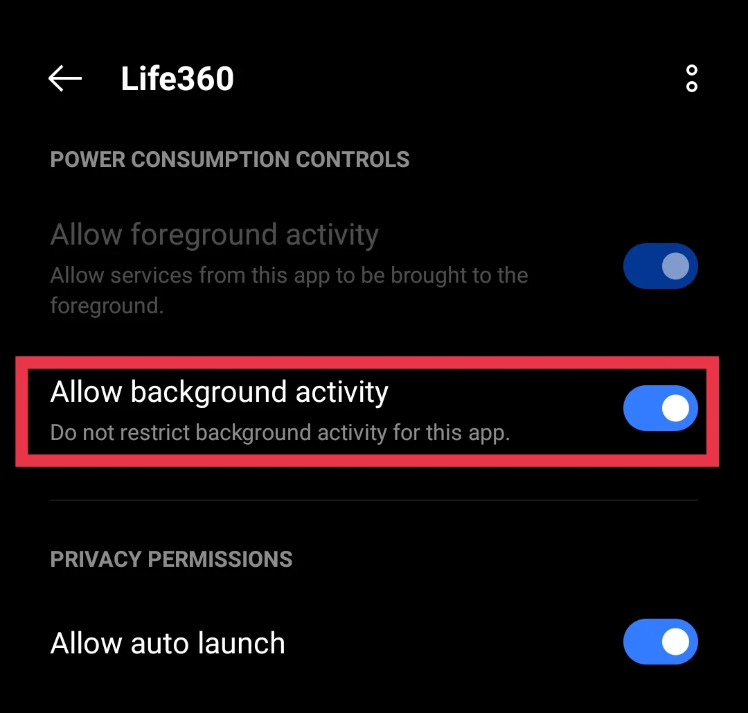 Allow background activity Life360