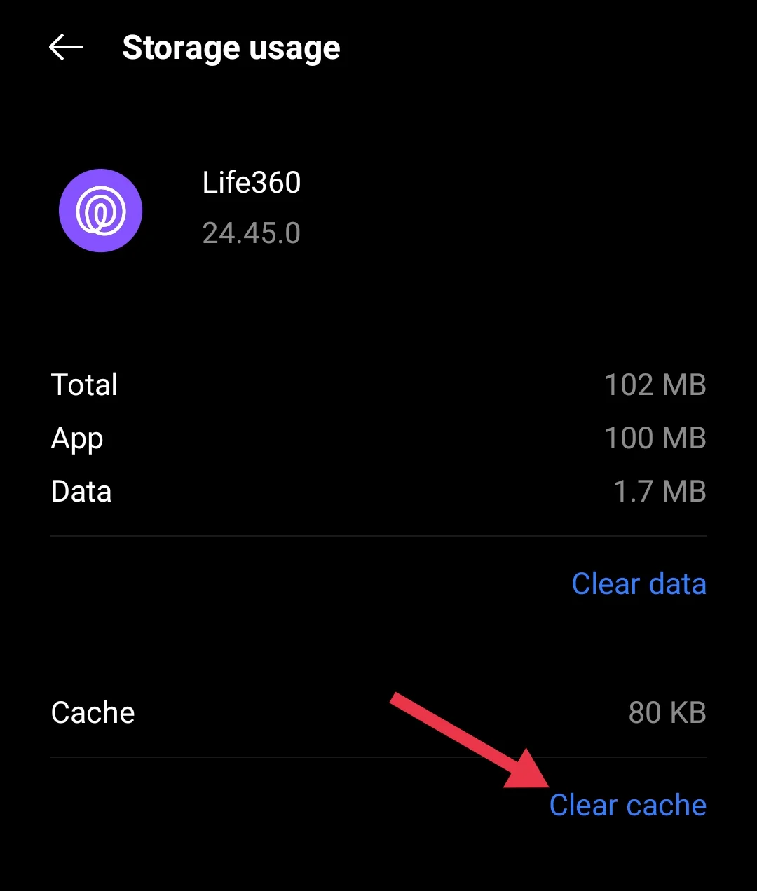 Clear cache of Life360 app