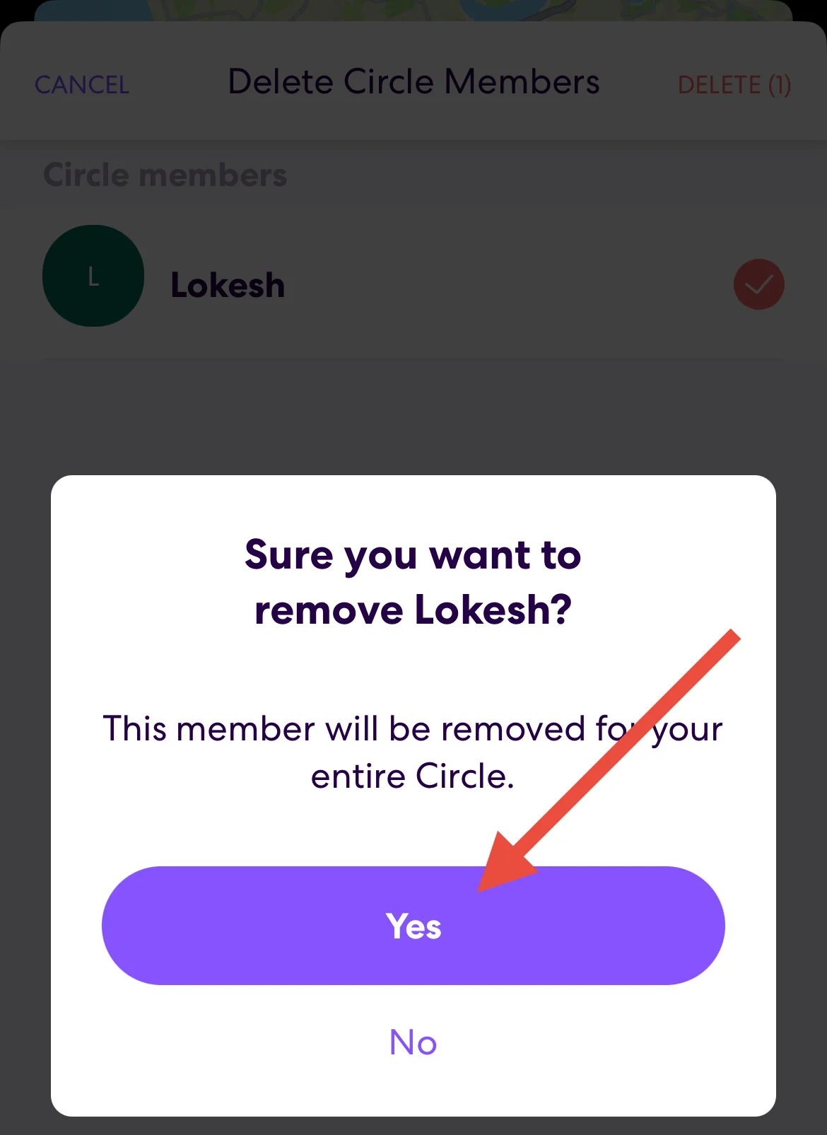 Confirm deleting Life360 circle member