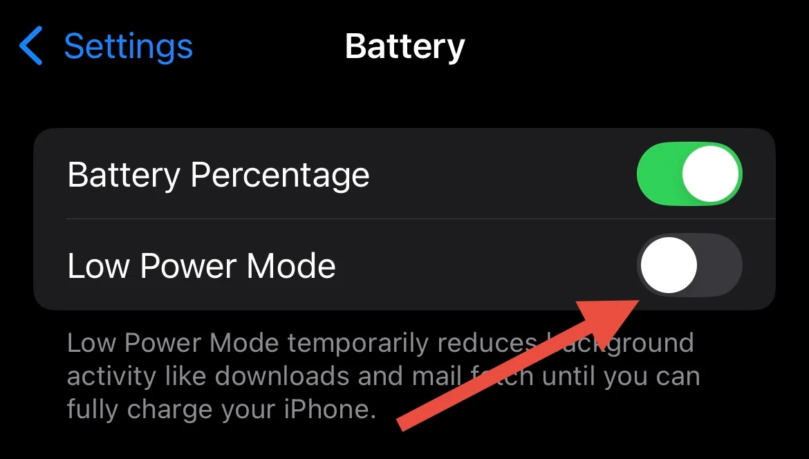 Disable Low Power Mode iOS