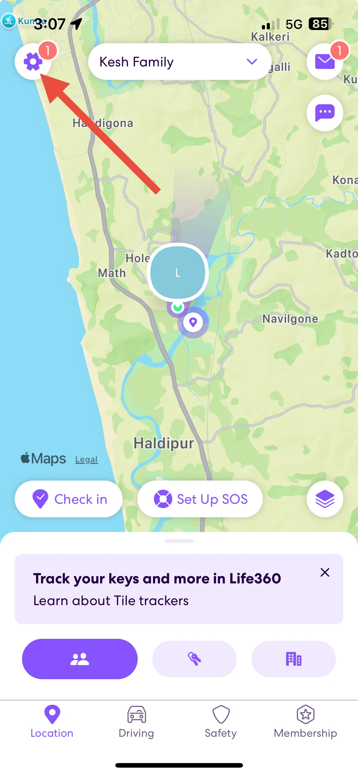 Life360 app Menu