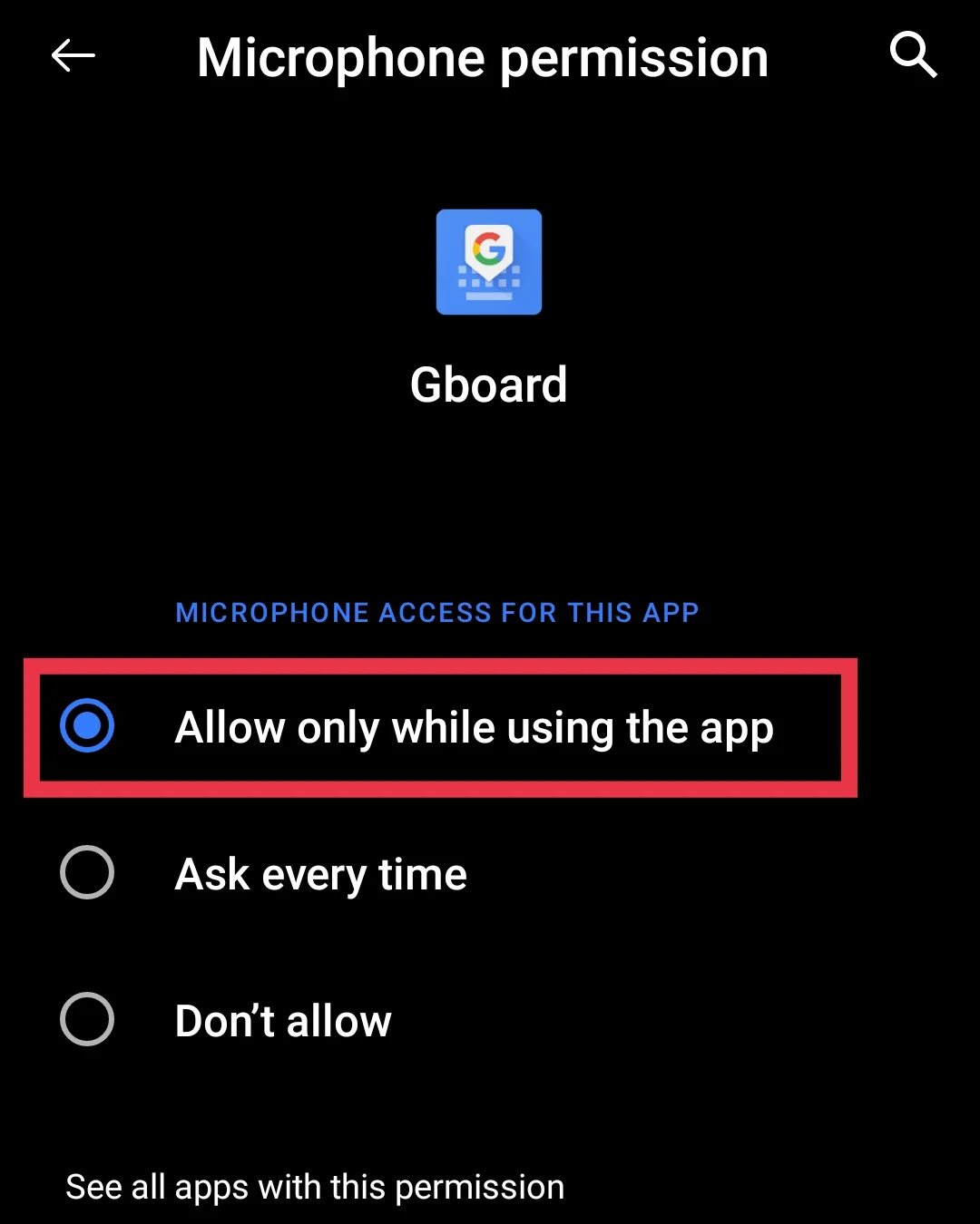 Allow microphone Gboard