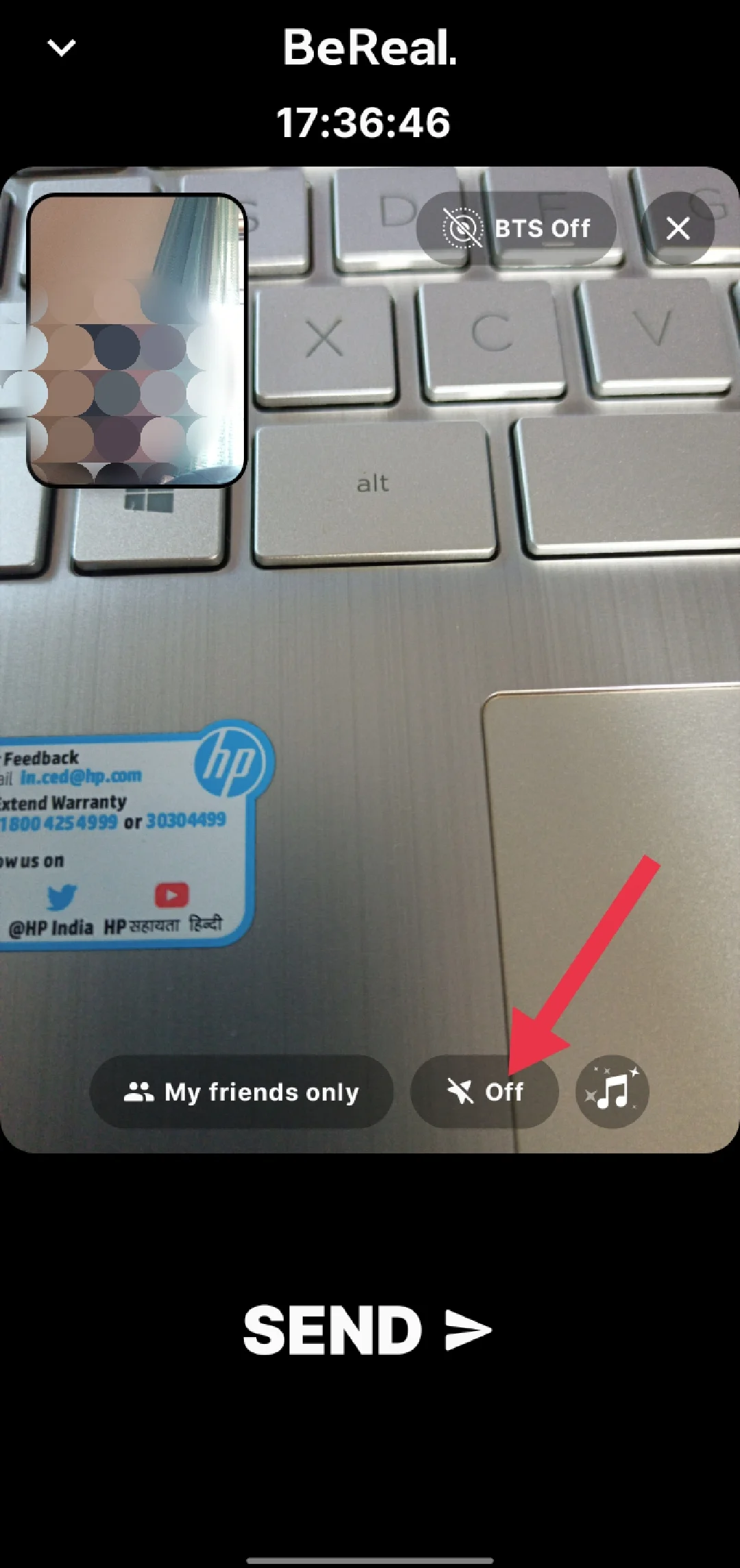 BeReal location button