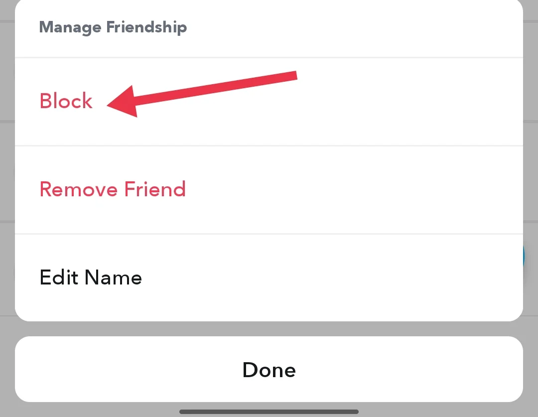 Block option on Snapchat