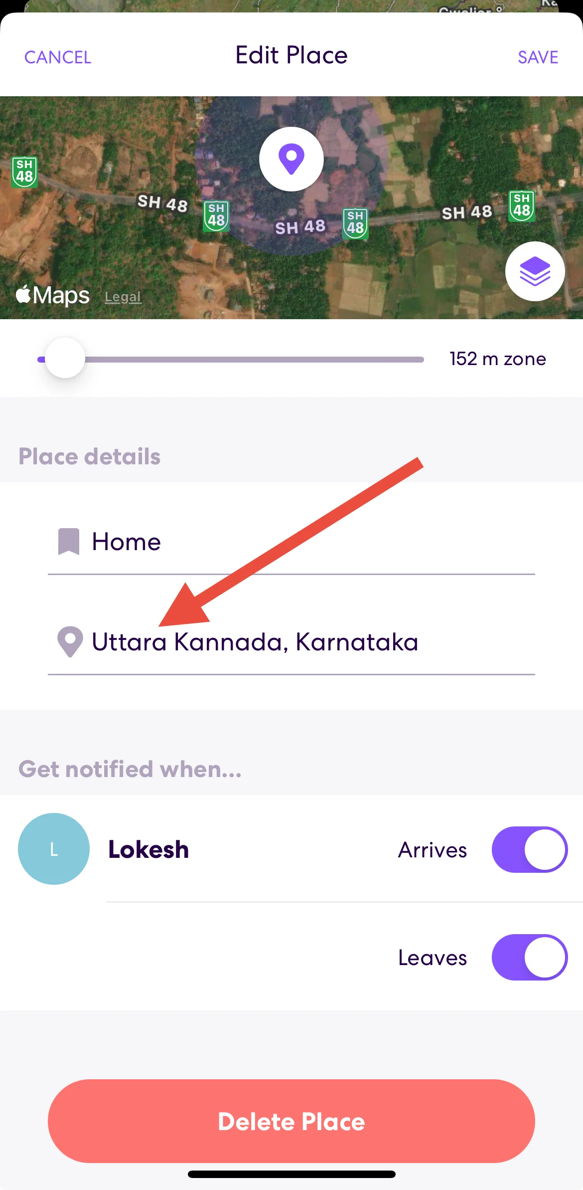 Change location option on Life360