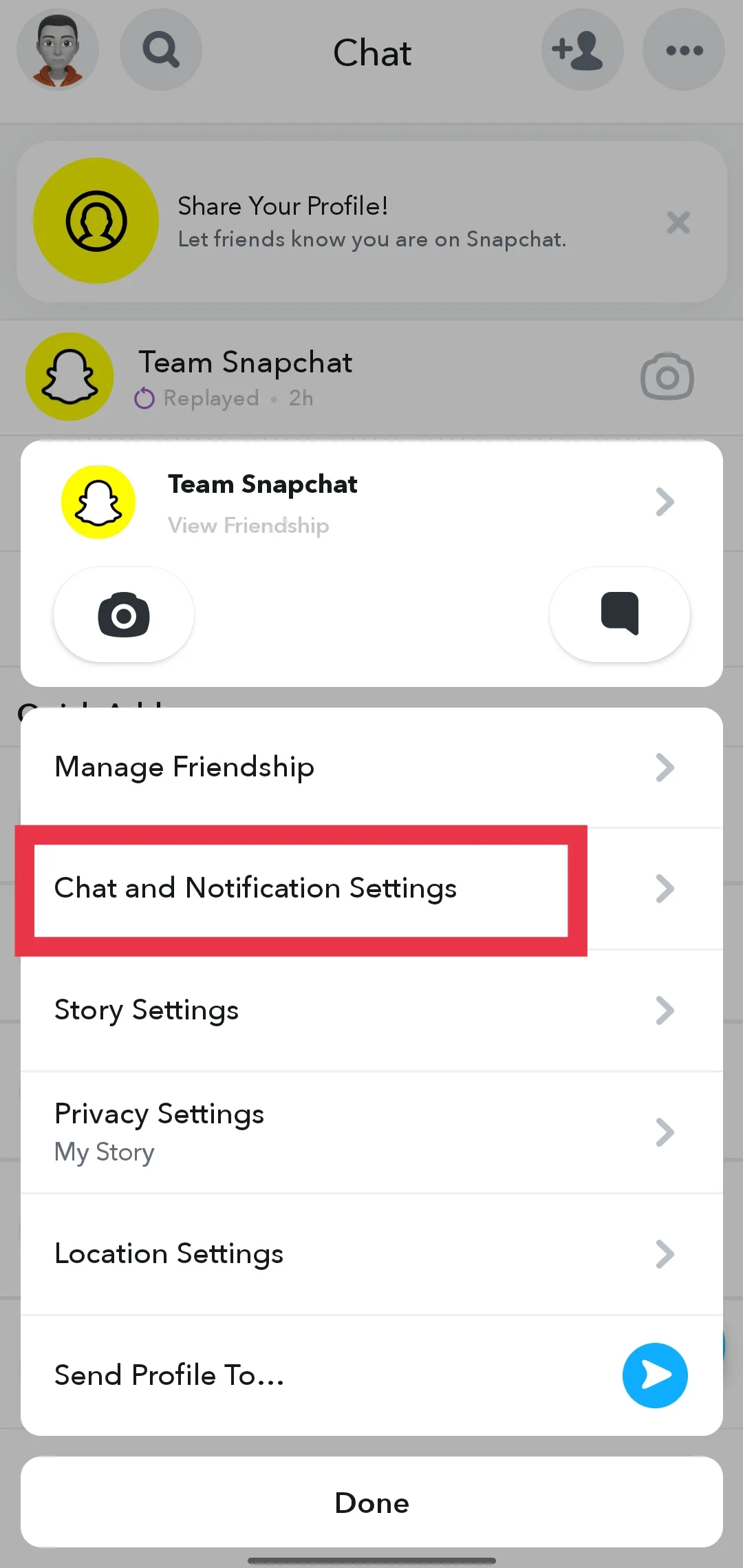 Chat and Notification Settings on Snapchat