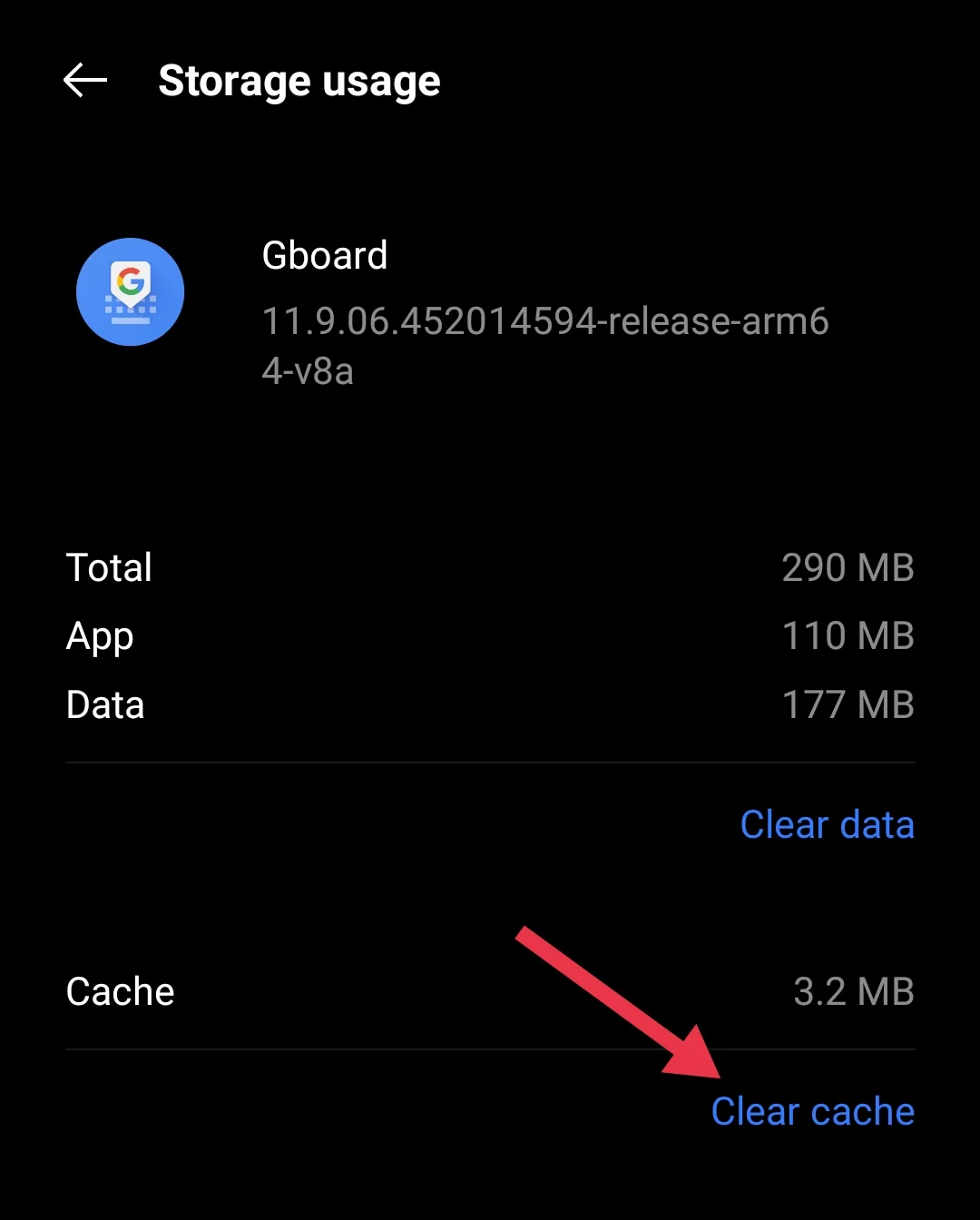 Clear cache of Gboard