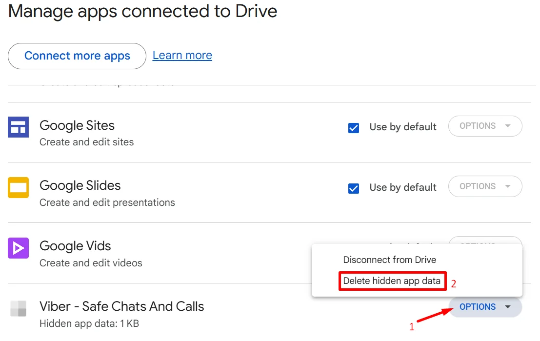 Delete Viber backup from Google Drive