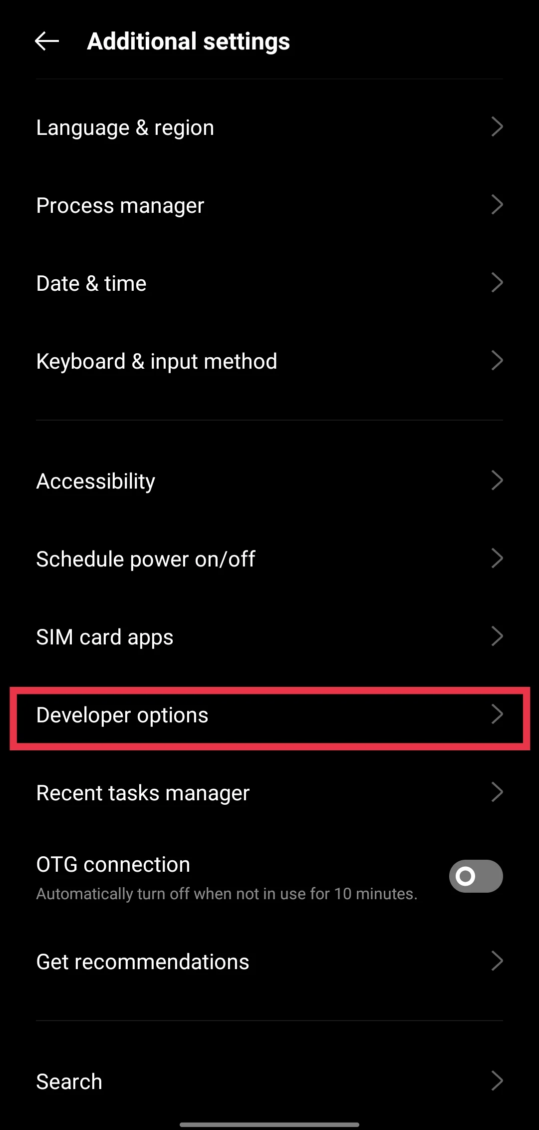 Developer option on Android