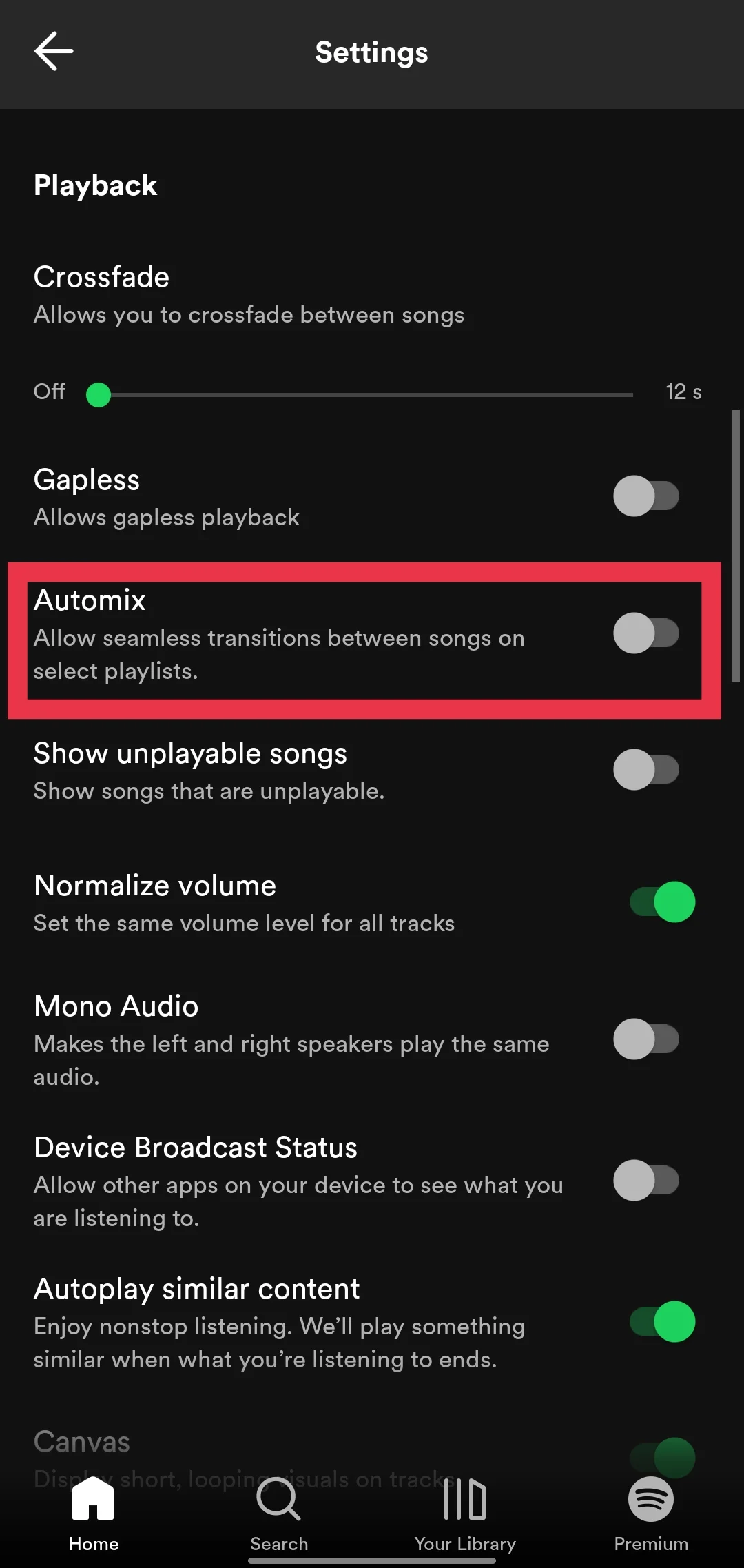 Disable Automix on Spotify