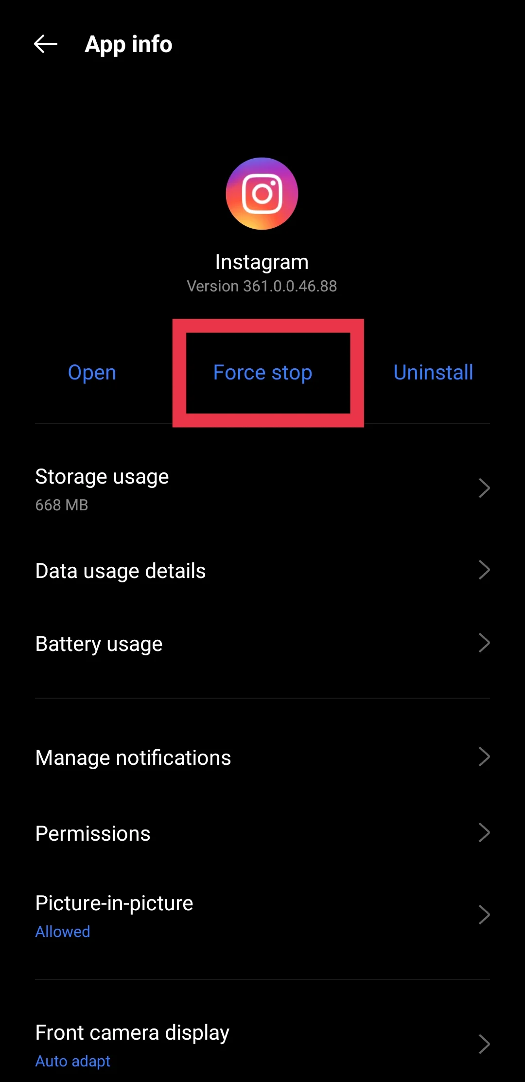 Force Stop Instagram App