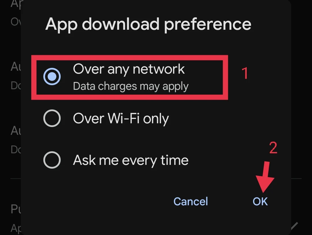 Playstore downoad over any network