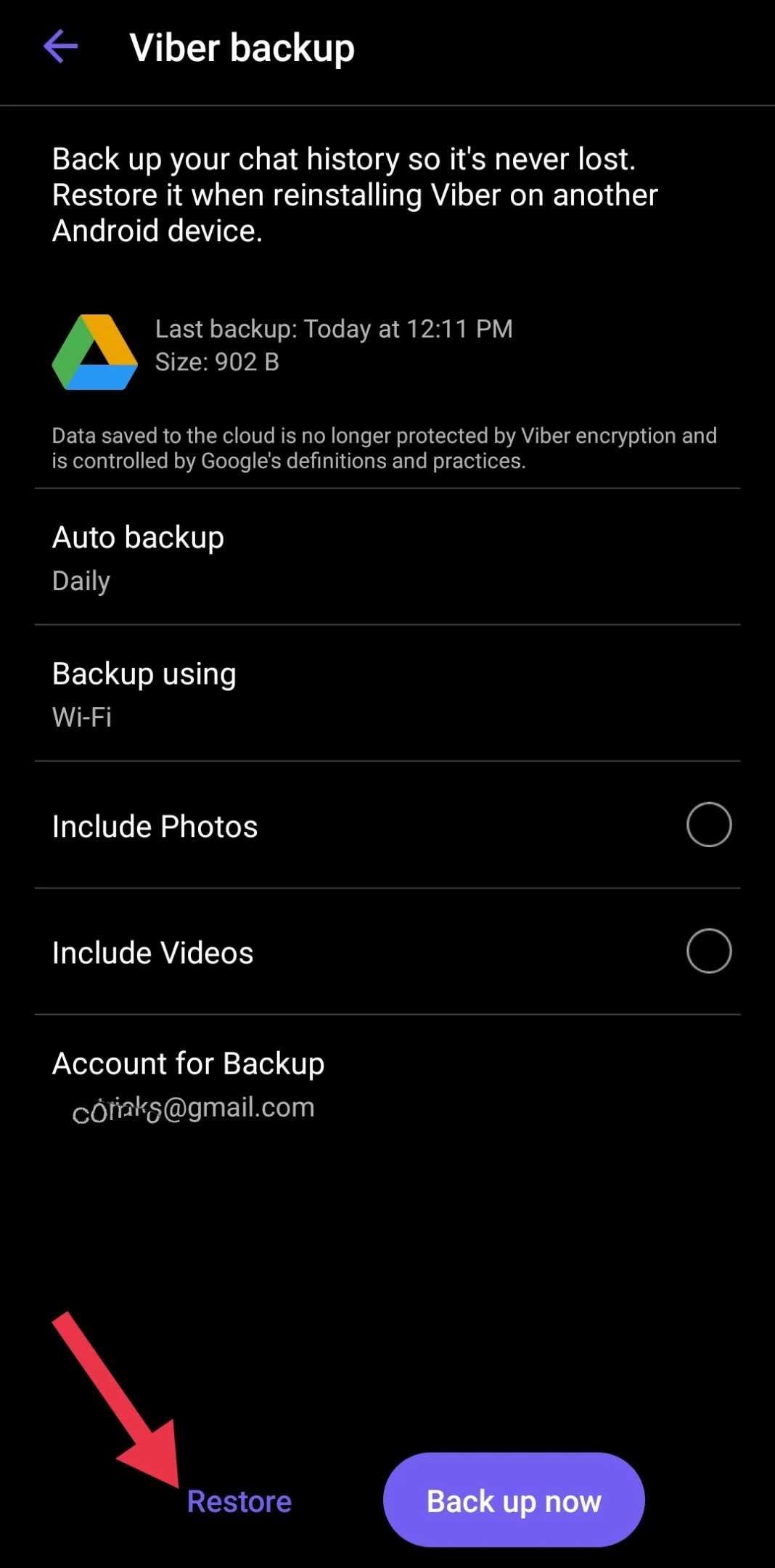 Restore backup Viber