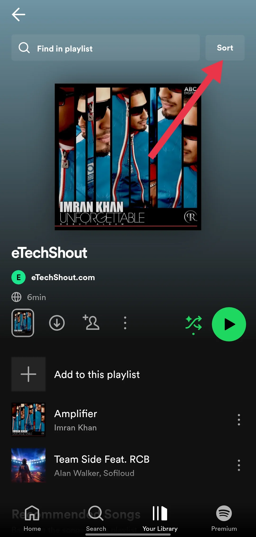 Spotify playlist sort option