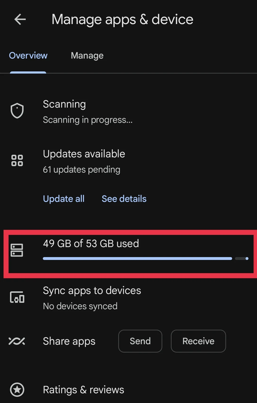 Storage details on Play Store