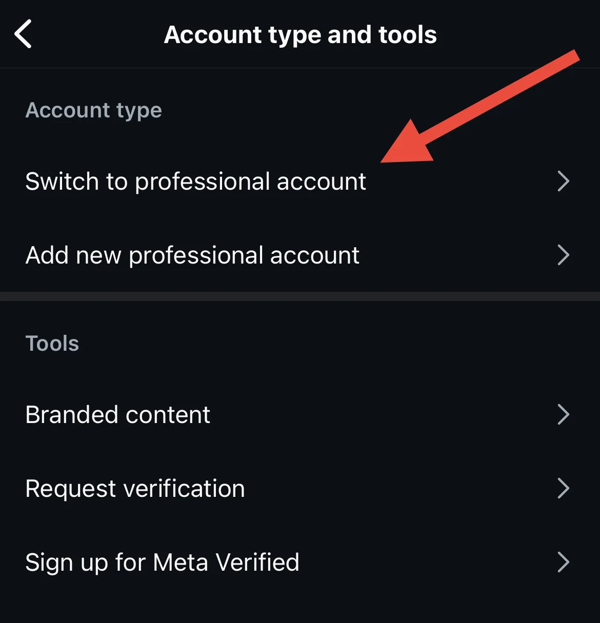 Switch to professional account on Instagram