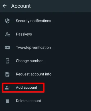 WhatsApp Add account option