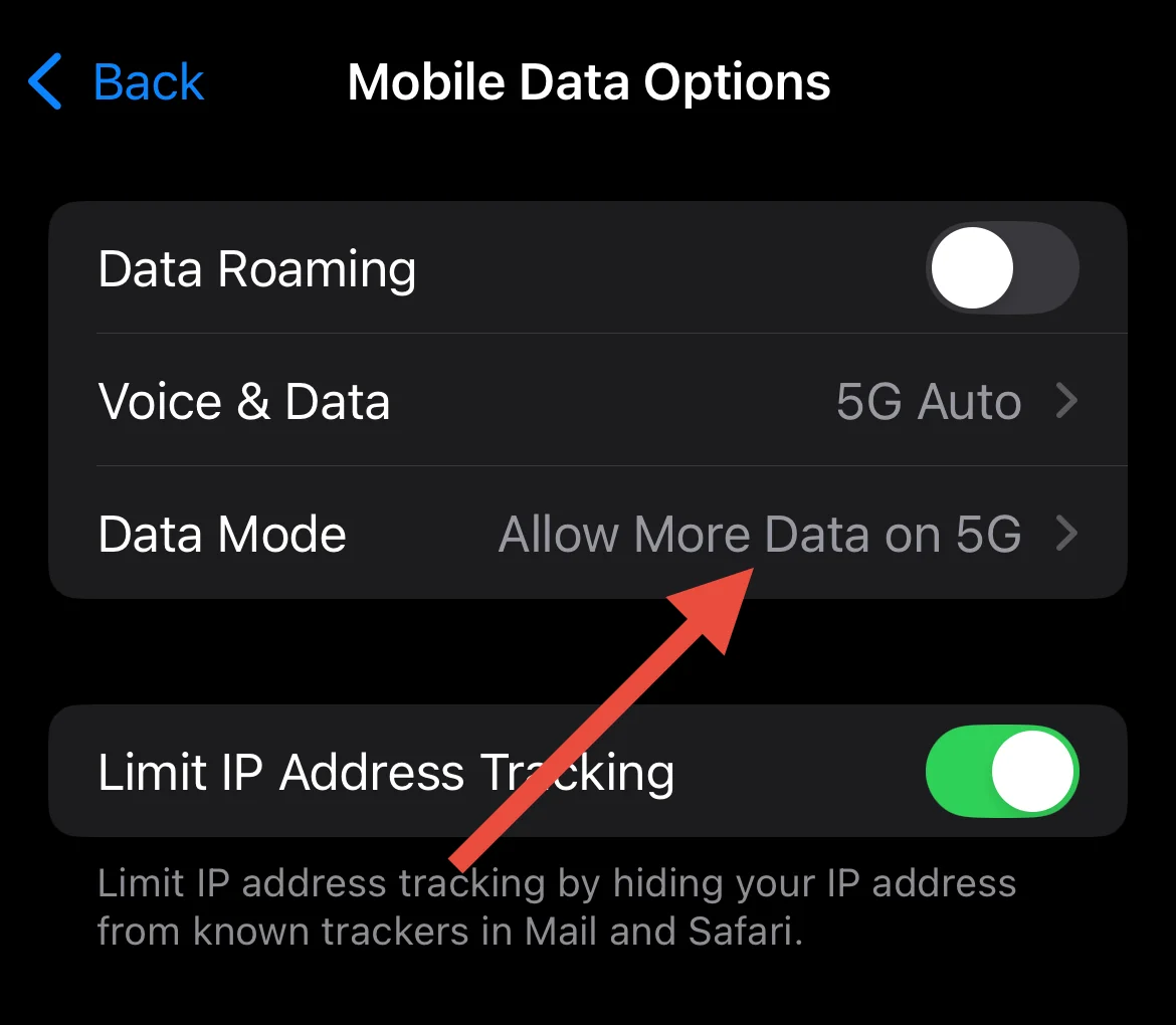 Data mode on iOS