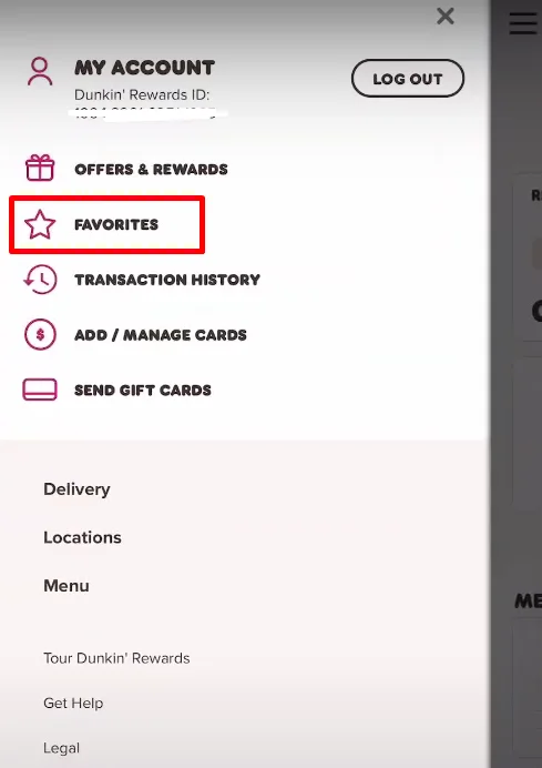 Dunkin App Favorites Option