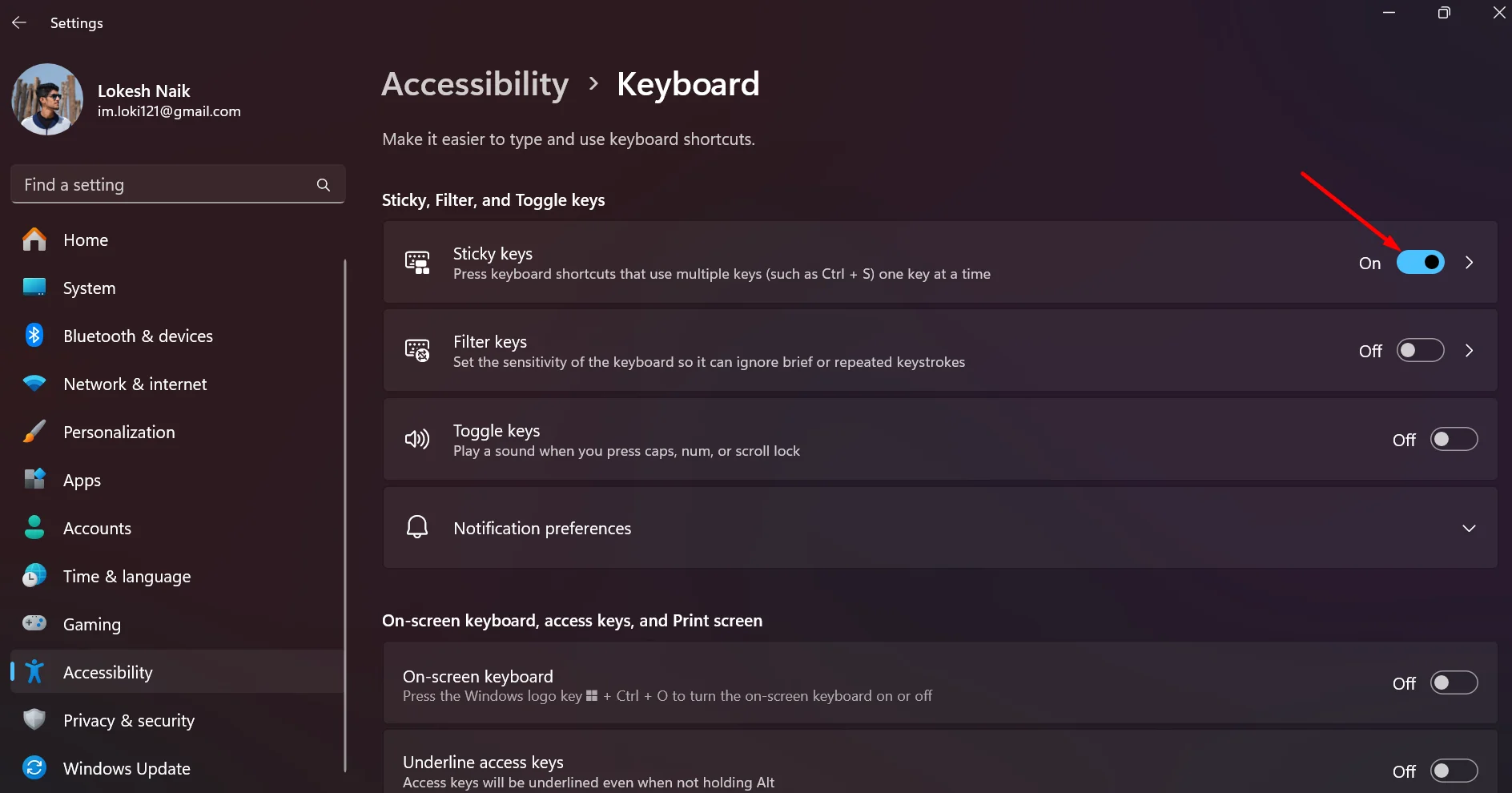 Enable Sticky Keys Windows