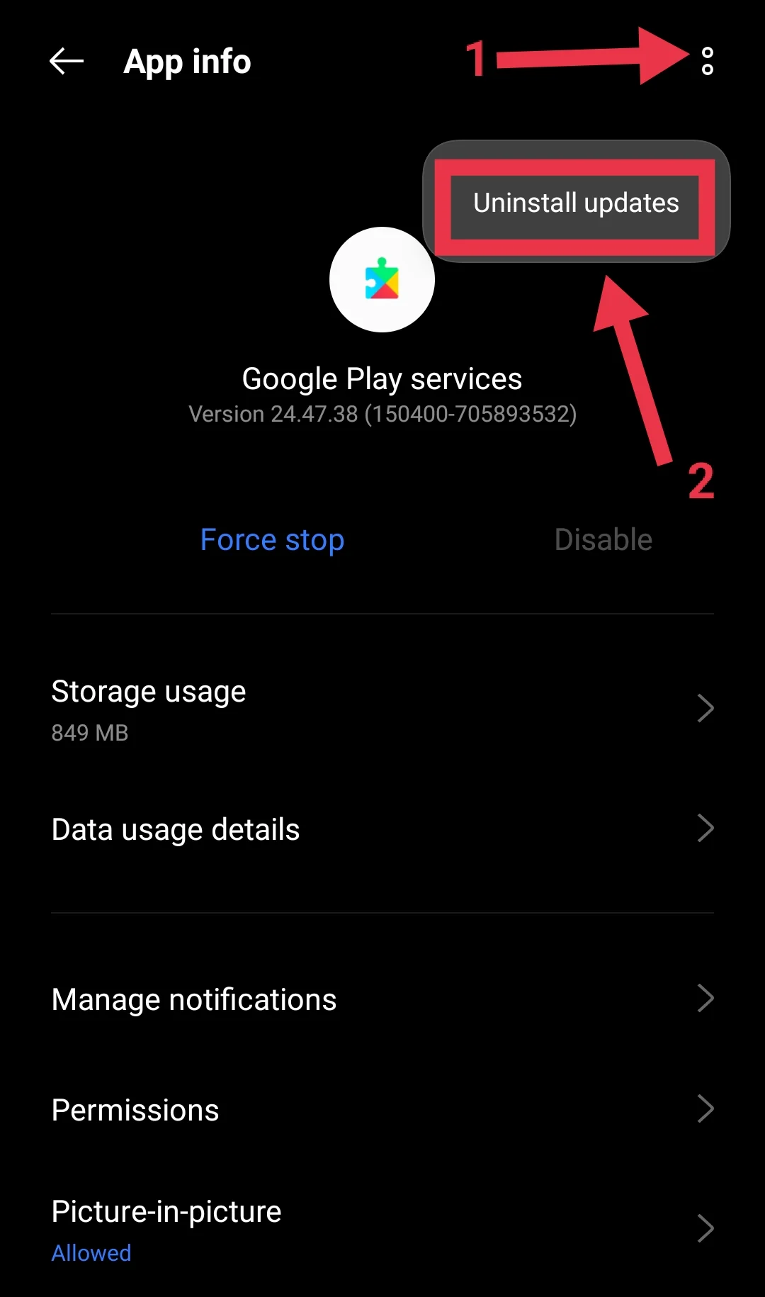 Google Play Services Uninstall Updates