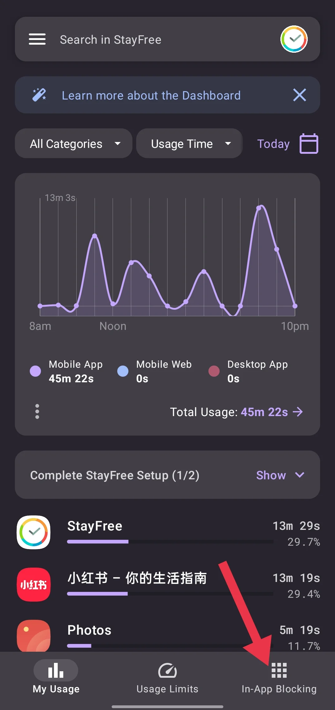 In-App Blocking on StayFree