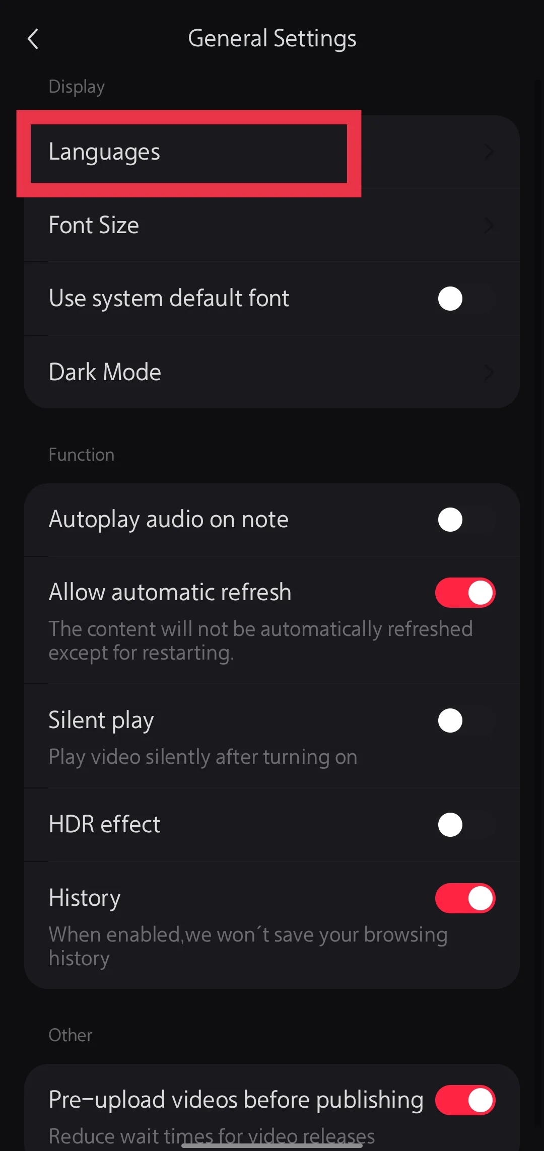 Languages on Rednote Android